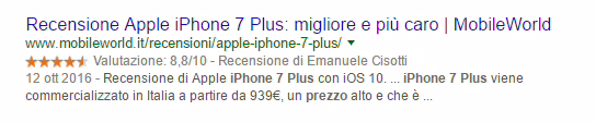 recensione con snippets google